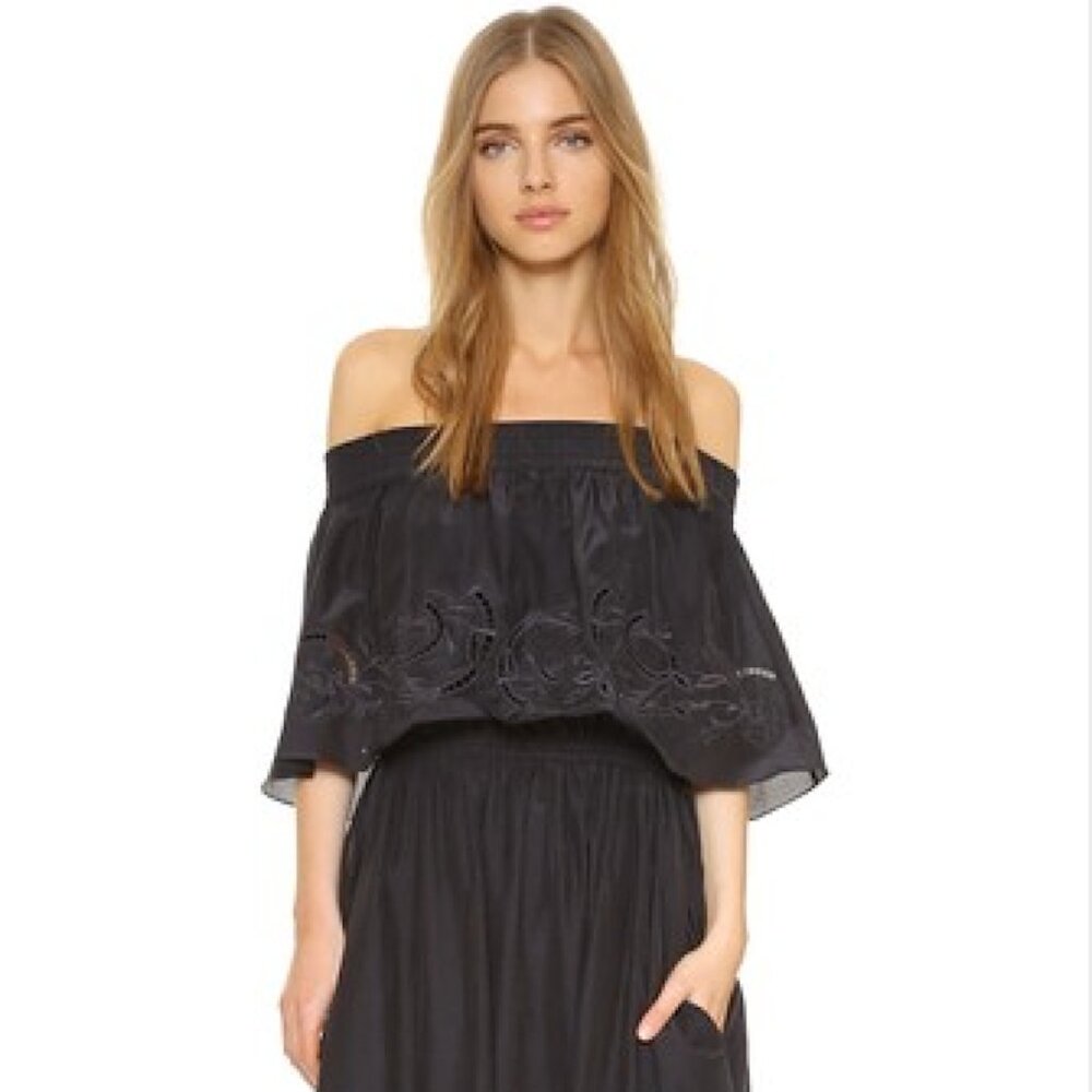 Tibi Carmen Off The Shoulder Eyelet Embroidered Blouse